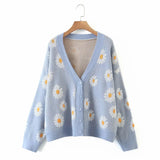 Flower Cardigan for Women Sweater Women College Knit Long Sleeve Top Loose Green Sweater Female Sueters De