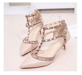 Women's Shoes 2019 Summer Pointed High-heeled Stiletto Patent Leather Rivet Single Shoes Was Thin Buckle Women's