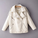 New Spring Pu Leather Jacket Women Moto Biker Lapel Zipper Warm BF Style Faux Leather Coat Loose Fashion Autumn
