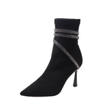 2025 New Sexy Pointed Fashion Boots Net Red Water Drill French High-Heeled Women's Fine Heel Thin Short