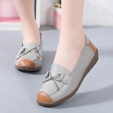 Breakj And Autumn New Women's Shoes Single Shoes Bean Shoes Comfortable Flat Shoes Bow Mother Shoes Flat Slope And Large Women's