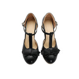 Women Mary Janes Sandals Buckle T-Strap Girls Spike High Heels Pumps Sweet Bowtie Lolita Casual Wedding Bridal Shoes Large