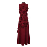 French Temperament Design Stitched Three-Dimensional Flower Dress 2025 Summer New High-Neck Sleeveless