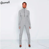 Women Ribbed Summer Activewear Skinny Stacked Jumpsuits Zipper Stretchy Turtleneck Fitness Workout Casual