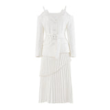 Temperament Simple Wind And Leisure Two Sets 2025 New V-Neck Sling Belt Clothing + High-Rise Pressure Folded Skirt