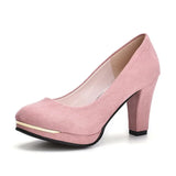 QualityHigh-heeled Shoes New Pumps Women Simple Shoes Waterproof Flock High Heeles Shoes Wedding Pumps Round Toe