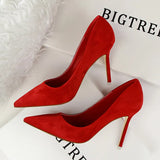 Breakj Korean Version Of Fashion Simple Thin With High Heel Shallow Pointed Suede Sexy Thin Professional OL Women's Singles