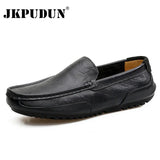 Men Casual Shoes Luxury Brand Genuine Leather Mens Loafers Moccasins Soft Breathable Slip on Boat Shoes Plus Size