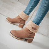 Breakj 2025 Autumn And Winter Mid-Boul Thick Heel Overslip Snow Boots 43-Yard Cotton