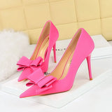 Breakj Korean Version Fashion Thin Heels, Silk, Shallow Pointed Bow Single High Heel Women's