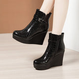 Breakj Slope And Short Boots Women Thick-Bottom Waterproof Leather Boots Light And Slip Single Boots Autumn And Winter Side Zipper Plus Velvet Martin