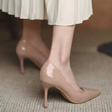 Breakj High-Heeled Women 2025 New Small Fragrant Temperament Tips Inside The Height Of High-Soled Shoes Patent Leather Single