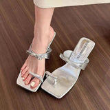 Breakj Summer New Fashion Korean Version Bow Set Toe High Heel Slipper Thin Sandals Women's