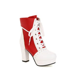 Brand Design High Quality Sweet Cute Platform Lolita Boots Lace-up Cosplay Platform Thick High Heel Ankle Boots Big Size
