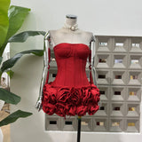 Knitted Bandage Pressure Fish Bone Tiring Waist Tset + Flowers Ultra-Short Low Waist Skirt