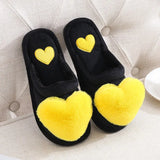 Heart-shaped Slippers Women Warm Cotton Flat Foowear Lady Winter Furry Flip Flops Slippers Female Home Indoor Non-slip