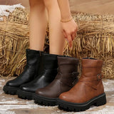 2025 Autumn And Winter New Large-Size Martin Boots Coarse And Fashion Martin Boots Thick Bottom Boots Round Head