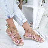 Women Hemp Rope Straw Flat Sandals Peep Toe Cross Lace Up Female Platform Fashion Casual Shoes Rome Ladies