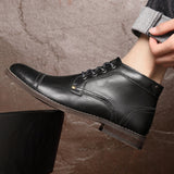 Retro Men's Leather Boots Spring Men Shoes British Casual Boot for Man Flats Ankle Boots Basic Men Western
