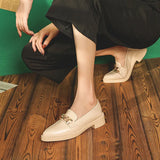 Metal chain pointed toe oxford shoes women 2023 flats thick heels loafers preppy girls small leather shoes woman