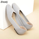 Flat Shoes Women Square Toe Single Shoes Comfortable Breathable Woven Shoes Woman Simple Solid Color Spring