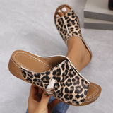 Breakj Bottom Slippers Female 2024 Summer Leopard Print Fashion Patchwork One-Line Flat