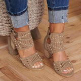 Hollow Out Sandals Mid Heel Summer Ladies Shoes Artificial Open Toe Casual Wedding Pumps Women Sandalias Casual