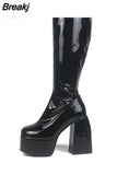 Dropship Sexy Party Elegant Chunky Platform Women Boots Great Quality Big Size 48 Walking Comfy Knee High