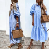 Dress Loose Women Party Dresses Sexy Turn-down Collar Button Office Lady Robes Retro Half Sleeve Long Dress Robe