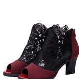 Breakj Size Fish Mouth Sandal Women's Fashion The New Summer Mesh High Heels Thick Heel Lace Back Zipper Women's