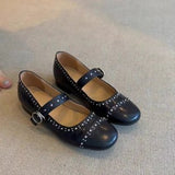 Breakj French Good Rivet Commuting Shallow Single Shoes Women's Thick Heel Retro One Word Belt Mary Jane