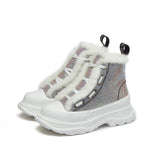 Genuine Leather Ankle Boots Woman Real Wool Fur Snow Boots Flat Platform Shoes Lace Up Short Boots Female Winter Size