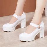 Cowhide Thick-Heeled High-Heeled Walking Shoes Waterproof Platform Thick-Soled Leather Shoes Cheongsam Show Model Training