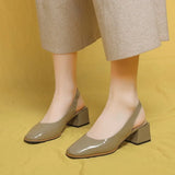 Pumps Elastic Heel PU Leather Upper Comfortable Round Head Slip-on Beige White 2021 Casual Cute Slippers Ladies
