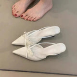 Breakj Tip Fine Heel Half-Slipper Wearing 2025 New Muller Shoes Baotao Bow Cloth Cold