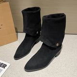 Breakj Two- Through Pile Of Boots Can Be Flipped Over The Fashion Boots Autumn New Velvet Thin Boots But Knee Long Barrel Knight