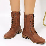 Breakj New Martin Boots Women's Ankle Boots Lace Side Zipper Martens Thick Heel Plus Size Women's
