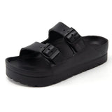 Summer Platform Sandals Women Thick Bottom Flat Platform Candy Color Two Buckle Mule Slippers Plastic