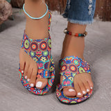Breakj National Wind Flat-Bottomed Toe Slippers Women 2025 New Breathable Printed Roman Style
