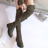 Over-Knee Boots Round Head Low-Heeled Side Zipper Large Size Boots Size 43 Strapped Women's