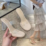 Breakj Slippers Women 2025 Summer New One-Word Wearing Fashion Coarse And Transparent Slippers