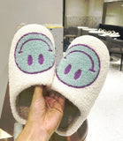 FUNKY 2021 Winter Women's Shoes New Purple Happy Face Decor Fluffy Faux Fur Smiley Shoes for Women House Female
