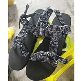 Flat Sandals graffiti Bandana Shoes Summer Outdoor Platform Sandals Open Toe Cute Bow Casual Ladies Beach Shoes