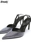 Party Shoe and Bag Set Sexy Heels Shallow Mouth Pointed Pumps Lace-Up Sandals Ladies Slip on Golden Crossdressers