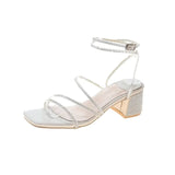 Summer Sandals Women Shoes Beach Sandals Cross Strap Beige Crystal Fashion Square Toe Mules Ladies Outside Zapatillas Mujer