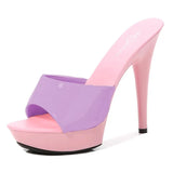 Women Slipper 2023 Summer Fine Heel 13cm Shoe Slipper Platform Patent leather Pumps Sexy Shoes Stripper Hihg Heels
