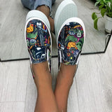 Flats 2021 Plus Size Fashion Graffiti Flat Shoes Women Low Cut Slip-on Casual Shoes Ladies Canvas Loafers Zapatillas