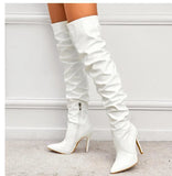 Over-The-Knee Boots Autumn 2023 New Pointed Patent Leather High Tube Black Zipper Thin Heel High Heel Women's