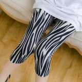 Calf-Length Floral Stripe Print Sexy Pants Black Short Capris Women Summer Leggings High