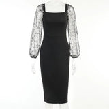 Women Puff Floral Embroidery Mesh Sleeve Dress Transparent Autumn 2021 Vintage Streetwear Party Elegant Female